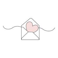 envelope letter continuous One  line drawing. Email message post letter send illustration sketch outline vector