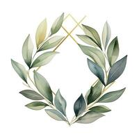 AI generated Watercolor geometry shape wreath with green leaf. AI Generated photo