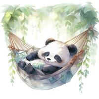 AI generated A sleepy baby panda in a hammock. watercolor illustration. AI Generated photo