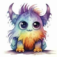 AI generated Watercolor cute monster on white background. AI Generated photo