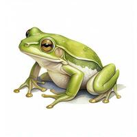 AI generated Watercolor green frog on white background.  AI Generated photo