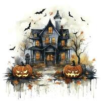 AI generated Watercolor Halloween illustration on white background. AI Generated photo