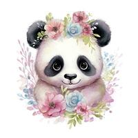 AI generated Watercolor fantasy Baby Panda clip art isolated white background. AI Generated photo