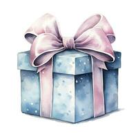 AI generated Watercolor birthday present with bow isolated on white background.  AI Generated photo