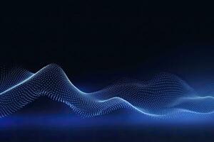 AI generated Dynamic blue particle wave. Abstract sound visualization. Digital structure of the wave flow of luminous particles. AI Generated. photo