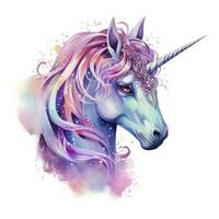 AI generated Watercolor fantasy unicorn clip art. AI Generated photo