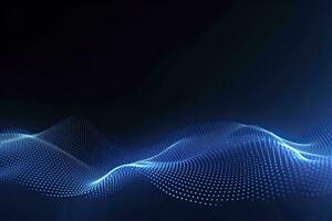 AI generated Dynamic blue particle wave. Abstract sound visualization. Digital structure of the wave flow of luminous particles. AI Generated. photo