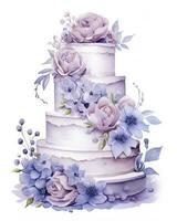 AI generated Watercolor wedding cake isolated on white background.  AI Generated photo