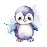 AI generated Watercolor fantasy Baby Penguin clip art isolated white background. AI Generated photo