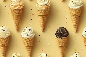 AI generated Incorporate a variety of waffle cones with different ice cream flavors. AI Generated photo