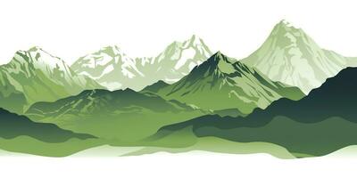AI generated Green mountain ranges on white background.  AI Generative photo