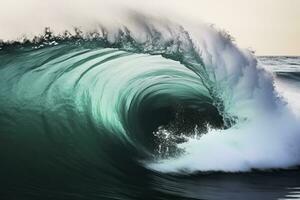 AI generated Extreme close up of thrashing emerald ocean waves. AI Generated photo