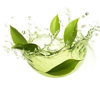 AI generated Green herbal tea wave splash with leaves flow. AI Generated photo