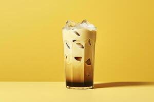 AI generated Iced Latte on yellow background. AI Generated photo