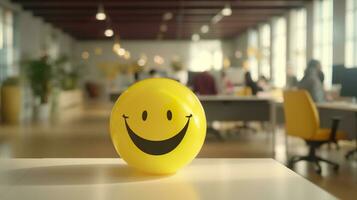 AI generated A Yellow Smiling Ball Can Promote a Positive Work Environment. Generative AI photo