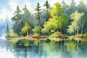 AI generated The serenity of a secluded forest lake.AI Generated photo