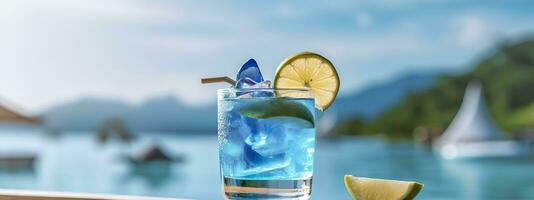 AI generated Banner with Blue Loguna cocktail. Generative AI. photo