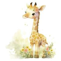 AI generated Watercolor Baby Giraffe. AI Generated photo