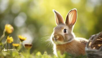 ai generado Pascua de Resurrección conejito con hermosa primavera naturaleza. ai generado foto