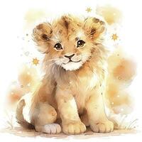 AI generated Watercolor Baby Lion. AI Generated photo