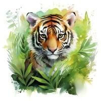 AI generated Watercolor Tiger for kids. AI Generated photo