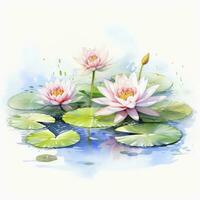 AI generated Water Lily in Pond. Watercolor design. AI Generated photo