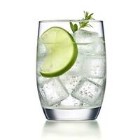 AI generated Gin tonic glass of water with ice isolated on white background. AI Generated photo