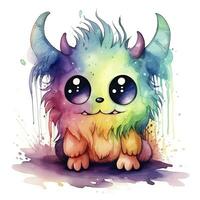 AI generated Watercolor cute monster on white background. AI Generated photo