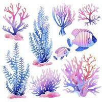 AI generated Underwater Sea element in watercolor on the white background. AI Generated photo