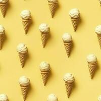 AI generated Ice Cream pattern on yellow background, top view. AI Generated photo