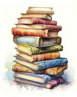 AI generated Watercolor pile of books isolated on white background. AI Generated photo