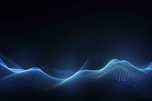 AI generated Dynamic blue particle wave. Abstract sound visualization. Digital structure of the wave flow of luminous particles. AI Generated. photo