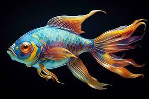 AI generated 3d rendering. fish on black background. Generative AI photo