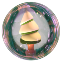 3D render of a snow covered fir tree inside a round glass container png