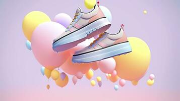 AI generated Flying trendy sneakers on creative colorful background, Stylish fashionable concept. AI Generated photo