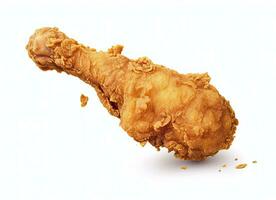 AI generated Fried chicken leg falling in the air isolated on a white background. AI Generated. photo