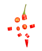 Top view of fresh red chili pepper slices isolated with clipping path in png file format. chopped chili pepper