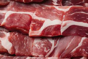 AI generated Macro shot of pork meat. Meat textured background. Beef steak is raw and juicy. AI Generated photo