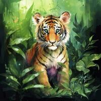 AI generated Watercolor Tiger for kids. AI Generated photo