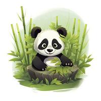 AI generated Cute panda in the middle of a bamboo forest. T-shirt design. AI Generated photo