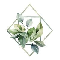 AI generated Watercolor geometry shape wreath with green leaf. AI Generated photo