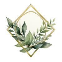 AI generated Watercolor geometry shape wreath with green leaf. AI Generated photo