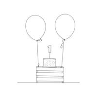 Balloon continuous Single line art, One sketch outline drawing vector illustration