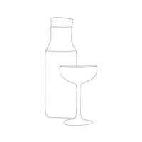 bottle and glasses continuous one line art. Trendy style design vector illustration