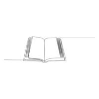 book continuous one  line drawing. open book with flying pages. Vector illustration