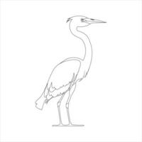 heron bird Single continuous line drawing Stork bird in flight black linear sketch isolated on white background. Vector illustration