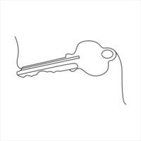 House lock key continuous one line vector art illustration and single outline simple  key  design