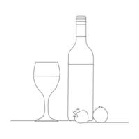 bottle and glasses continuous one line art. Trendy style design vector illustration