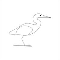 heron bird Single continuous line drawing Stork bird in flight black linear sketch isolated on white background. Vector illustration