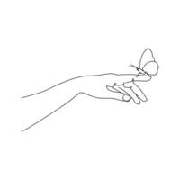 Butterfly in hand continuous One line drawing. Vector illustration of various insect forms in trendy outline style